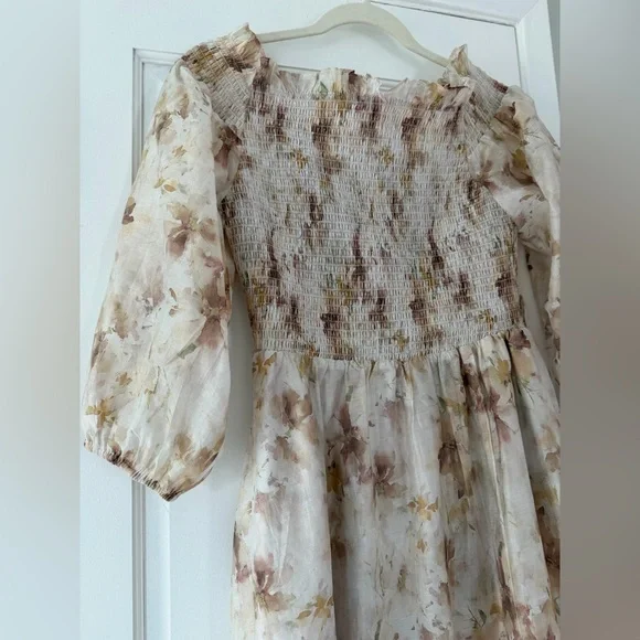 MELLODAY Cream Smocked Off the Shoulder Organza Midi Dress - Picture 4 of 16